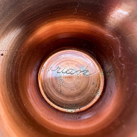 Mid Century Copper Scalloped Edge Footed Bowl Vintage Signed Studio Craft
