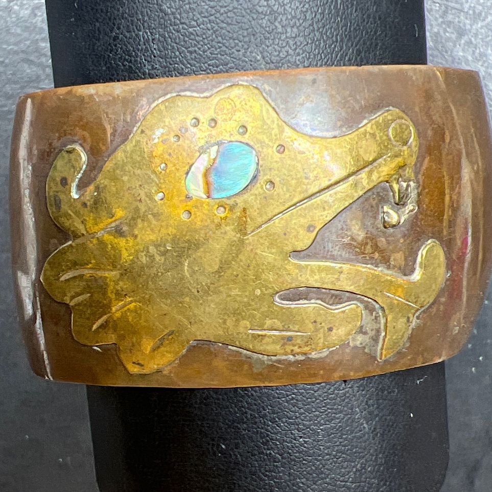 Vintage Mexico Copper Dragon Head Cuff Bracelet