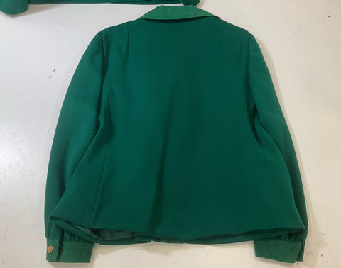 Abe Schrader by Belle Saunders Green Dress & Jacket Set Suede Trim Sz 18 Vintage