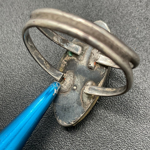 Vintage Mid-Century 900 Coin Silver Inlay Ring Mother of Pearl Turquoise Sz 5.5