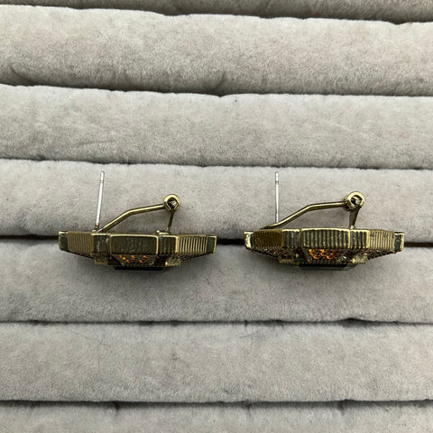 Heidi Daus Multi-Color Crystal Art Deco Geometric Omega Back Earrings