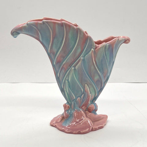 Vintage Royal Haeger Shell Vase Iridescent Drip Glaze Pink Green Blue 9 Inch