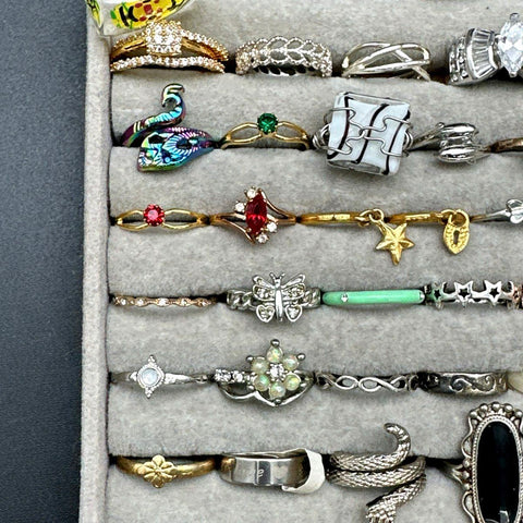 Mixed Costume Fashion Rings Lot 60+ Pcs Rhinestone Enamel Novelty Animal Stars
