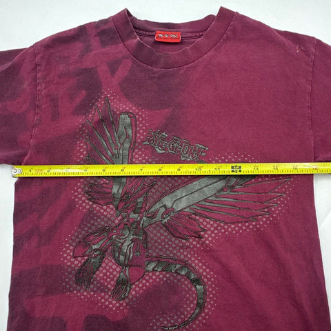 Vintage Y2K Yu-Gi-Oh! Maroon Graphic T-Shirt Dragon Anime Manga Short Sleeve
