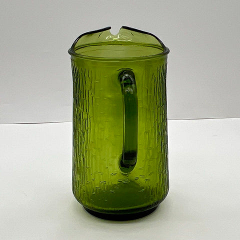 Anchor Hocking Pagoda Pitcher Avocado Green Textured Glass Vintage 9 Inch