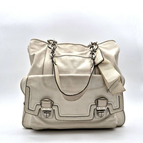 Coach Off-White Leather 2012 Audrey Satchel Tote Bag Silver Hardware 17924