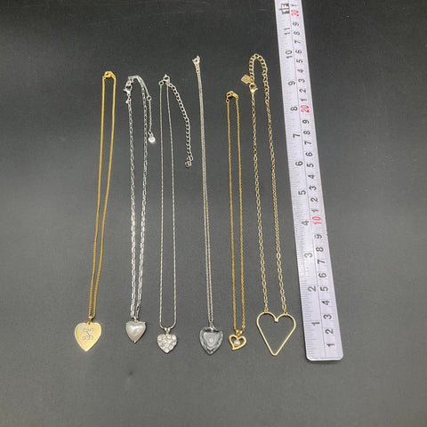 Heart Pendant Costume Jewelry Lot of 6 Necklaces Gold & Silver Tone LRL