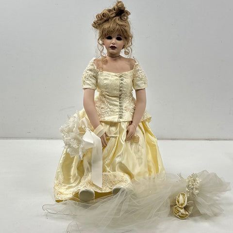 Wedding Day Shay Doll Porcelain Bridal Gown Veil Bouquet with Stand 24 Inch