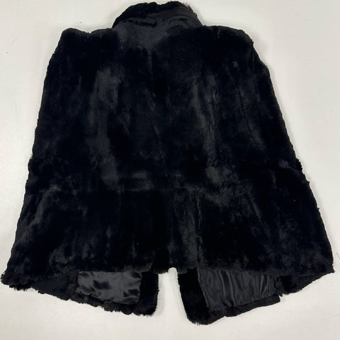 Vintage 1950s Black Real Fur Shawl Capelet Hand Stitched Satin Lining Sz OS