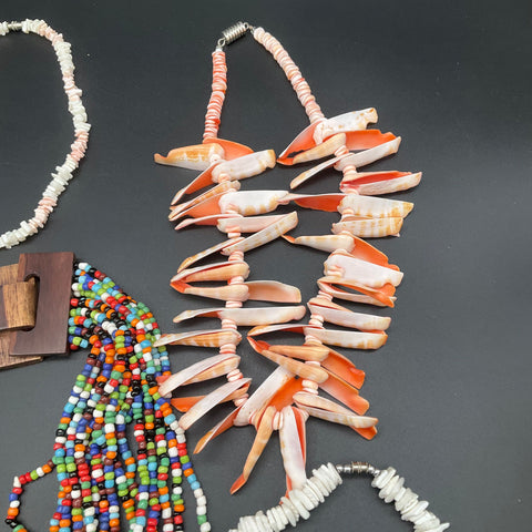 Vintage Tropical Shell and Seed Bead Jewelry Lot of 6 Necklaces Puka Boho