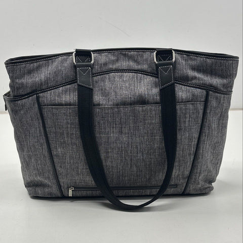 Clark & Mayfield Grey Canvas Laptop Tote Bag Black Trim Large Work Travel