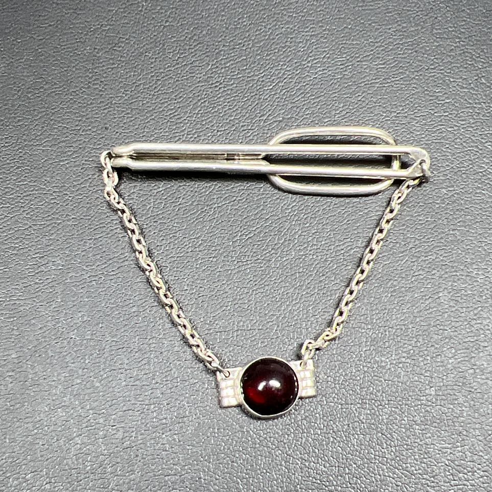 Sterling Silver Red Glass Stone Tie Clip 8g