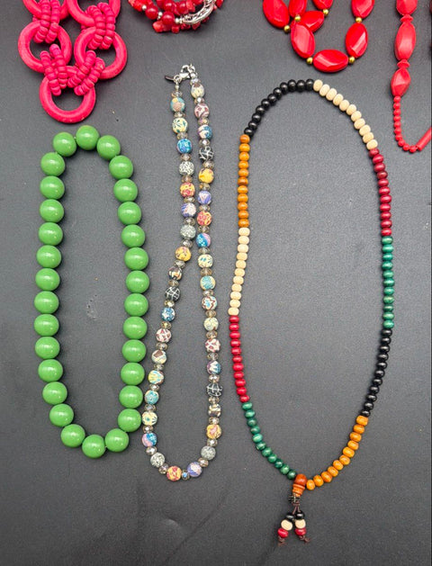 Fashion Beaded Statement Jewelry Lot of 13 Necklaces Boho Eclectic Multi-Color