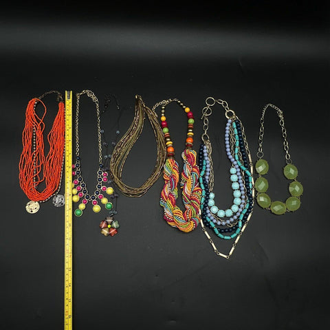 Mixed Costume Jewelry Lot 6 Pieces Beaded Bib Statement Necklaces 1 Lb