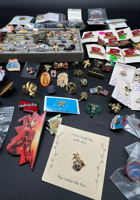 Mixed Lapel Pin Lot Vintage to Modern Military Angel Sports Marvel 1.25 lbs