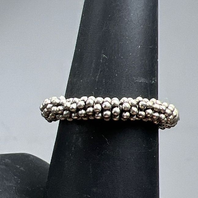 Sterling Silver Beaded Stretch Ring Size 8