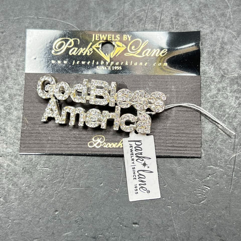 Vintage Park Lane God Bless America Rhinestone Pave Brooch Pin Silver Tone NWT