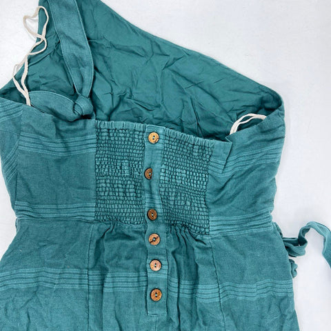 Free People Women's Green One Shoulder Tie Waist Textured Midi Dress Sz L NWT