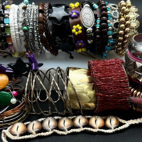 Vintage to Modern Costume Jewelry Lot of 50+ Bracelets Bangles Cuffs Beaded