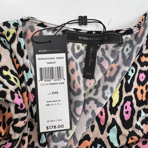 BCBGMAXAZRIA Women's Adele Wrap Dress Multicolor Leopard Print NWT Sz XXS