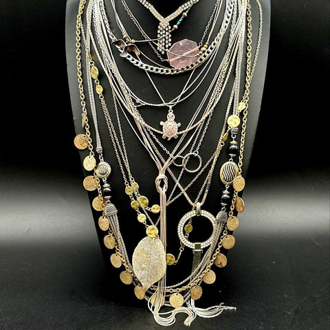 Vintage to Modern Costume Jewelry Lot 25+ Necklaces Silver & Gold Tone
