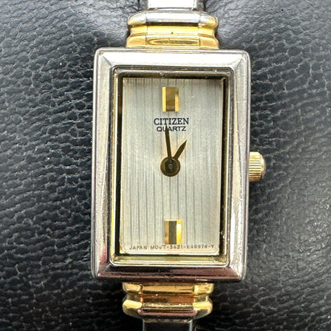 Vintage 1980s Citizen Two-Tone Rectangular Quartz Womens Bangle Watch