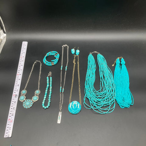 Turquoise Style Beaded Statement Jewelry Lot 8pc Boho Western Necklaces Bracelet
