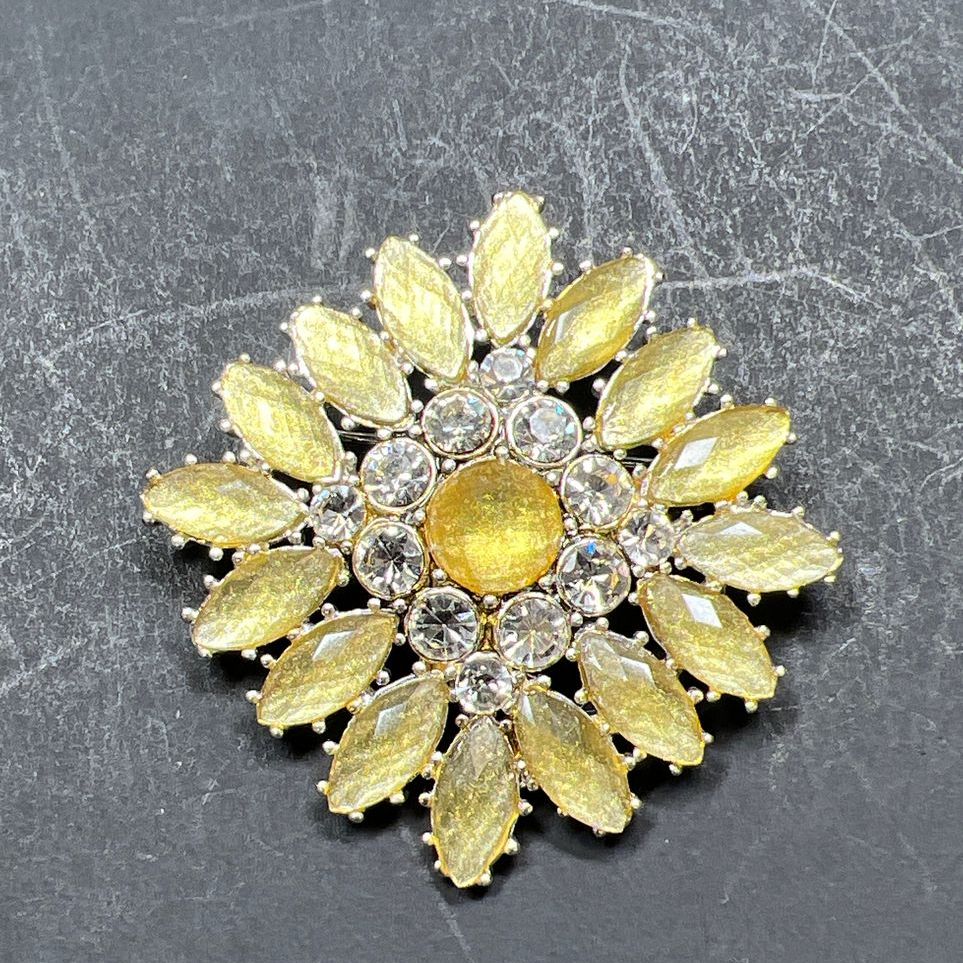 Liz Claiborne Yellow Rhinestone Brooch