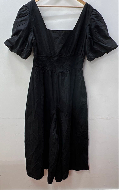 Maeve Women's Black Puff Sleeve Smocked Waist Wide Leg Jumpsuit Sz XLT