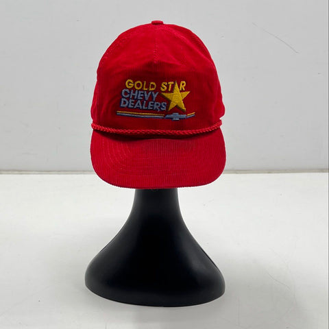 Vintage 90s Gold Star Chevy Dealers Corduroy Rope Hat Snapback Cap Red Sz Adult