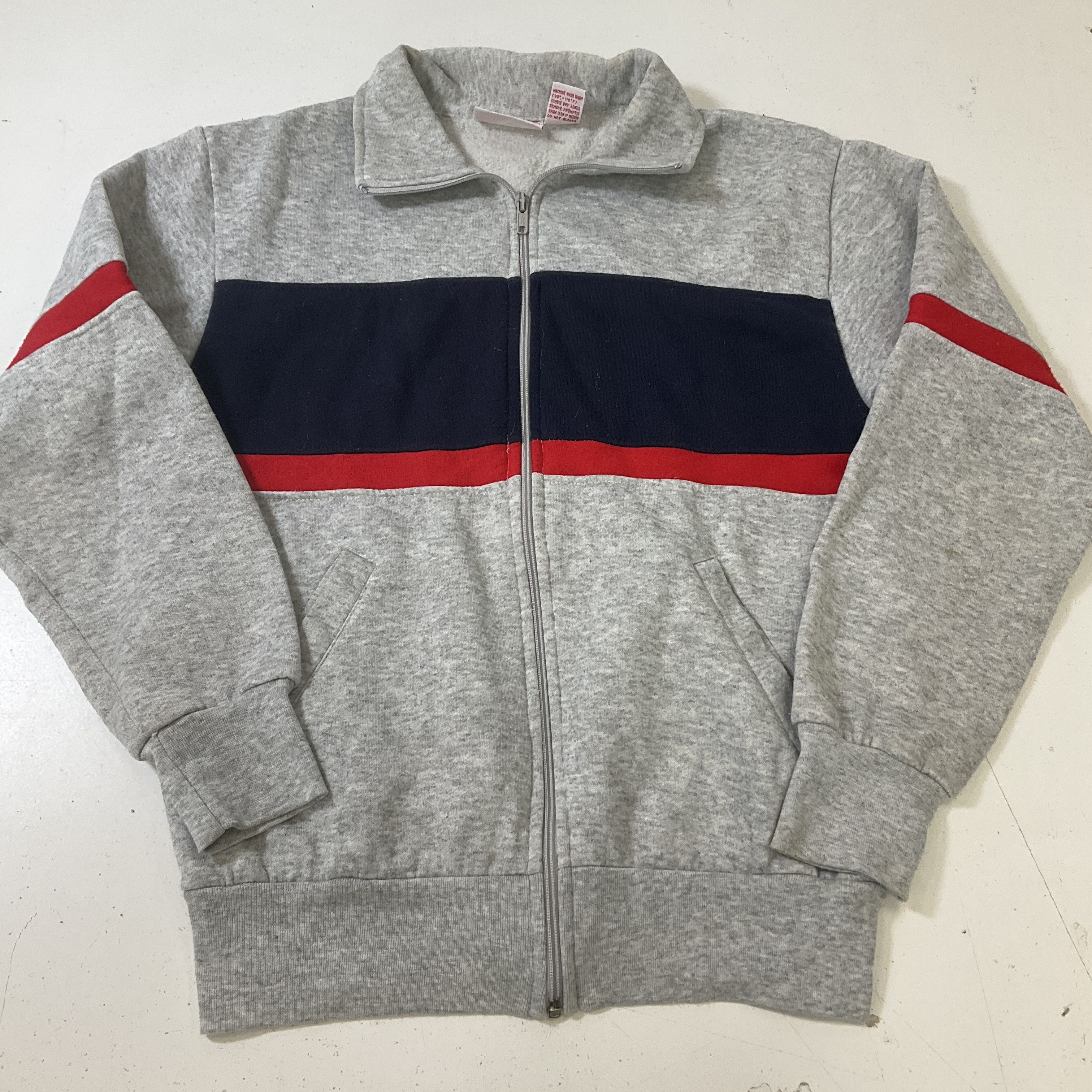 Vintage Pony Brand Men's Gray Navy Red Colorblock Full Zip Sweatshirt Size S