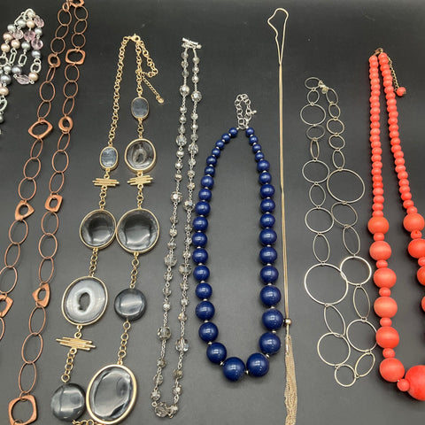 Vintage to Modern Costume Jewelry Necklaces Lot 1.4 Lbs Beaded Gold Silver Tone