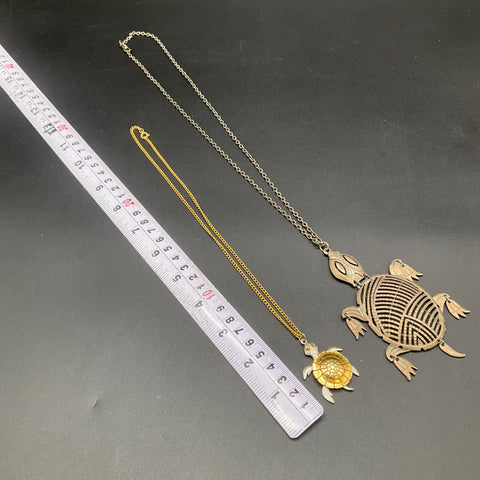 Vintage Articulated Turtle Pendant Necklaces Lot of 2 Silver and Gold Tone