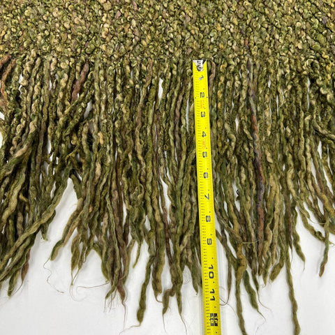 Pottery Barn Chunky Boucle Knit Throw Blanket Green Acrylic Blend Tassel Fringe