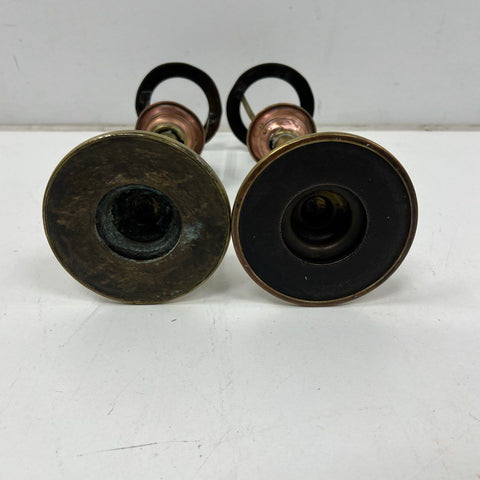 Vintage Brass and Copper Candlesticks Pair Mixed Metal Nautical Style 13"