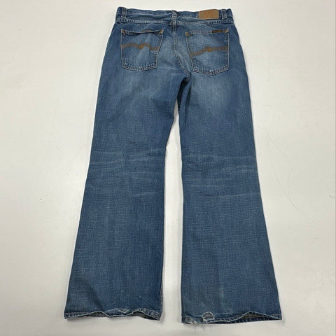 Nudie Jeans Men's Flare Glenn Streaky Worn Blue Flare Leg Jeans Sz 31x30