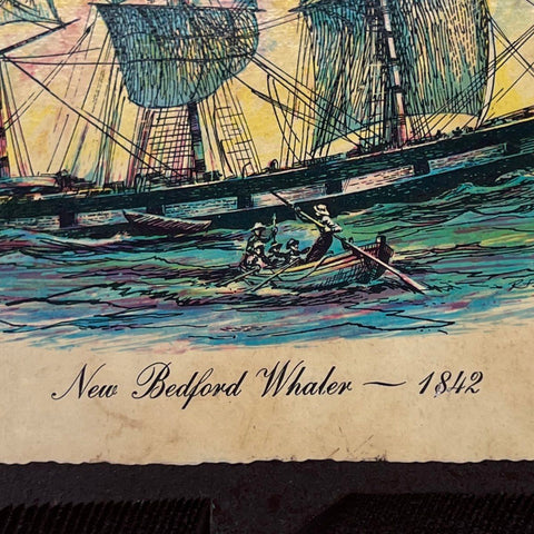 Pair Vintage Nautical Ship Prints Old Ironsides New Bedford Whaler Framed 9x8