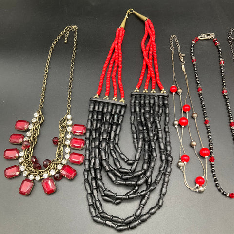 Charming Charlie & Mixed Red Black Costume Jewelry Lot Statement Necklaces Rings