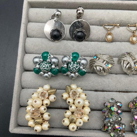 Vintage Mid-Century Clip-On Earrings Lot of 9 Sarah Coventry AB Crystal 18pc