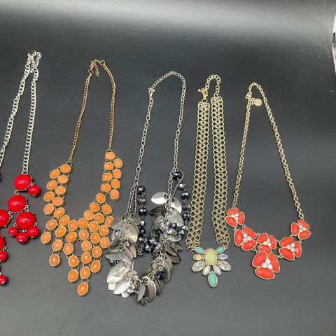 Mixed Costume Jewelry Lot of 7 Statement Bib Necklaces Enamel Fringe Beaded
