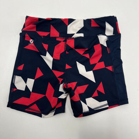 Oiselle Red Blue Spandex Compression Shorts Women's 2 Geometric Print