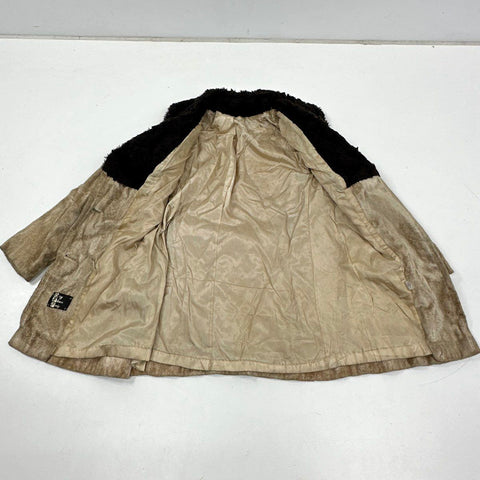 Vintage 70s Union Made Faux Fur Collar Lion Button Double Breasted Coat Sz M