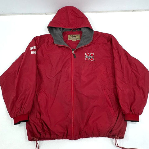 Vintage 90s Vesi Nebraska Huskers Red Embroidered Hooded Windbreaker Mens L