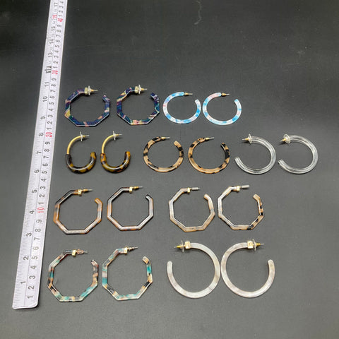 Acrylic Resin Hoop Earrings Lot of 10 Geometric Tortoiseshell Marble Styles