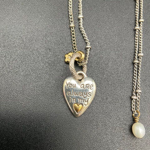 Brighton Silver Tone Heart & Pearl Necklace Set "You Are Always In My Heart"