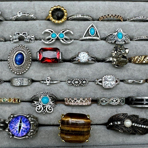 Fashion Costume Jewelry Ring Lot 60pc Boho Southwestern Rhinestone Mixed Styles