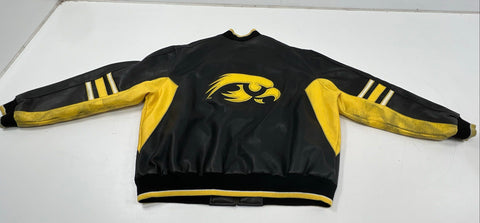 G-III Men's Iowa Hawkeyes Leather Varsity Bomber Jacket Black Yellow Sz 2XL