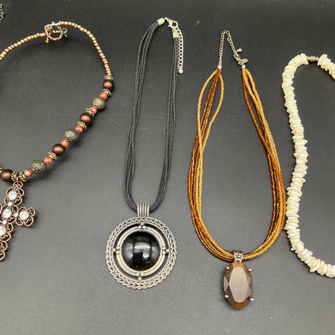 Boho Ethnic Statement Necklaces Jewelry Lot of 8 Beaded Puka Shell Cross Wing