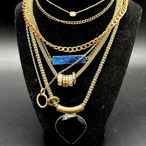 Gold Tone Costume Jewelry Lot Statement Necklaces Boho Modern Mixed Style