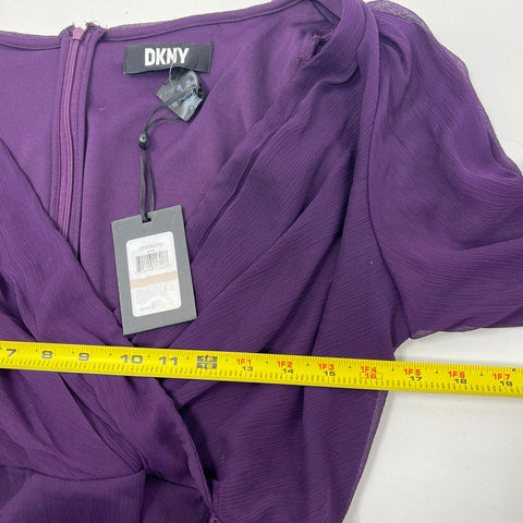 DKNY Women's Purple Chiffon V-Neck High Low Wrap Dress NWT Size 12